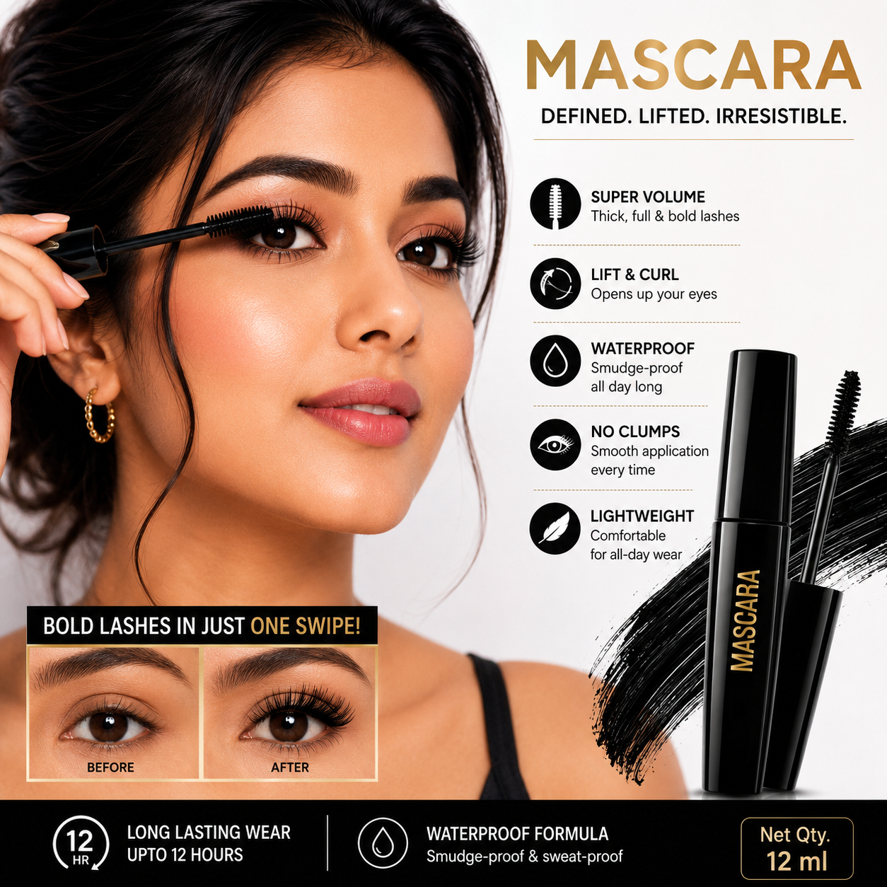 Lakme Volume & Lift Waterproof Mascara 10ml | Deep Black | Buy Online