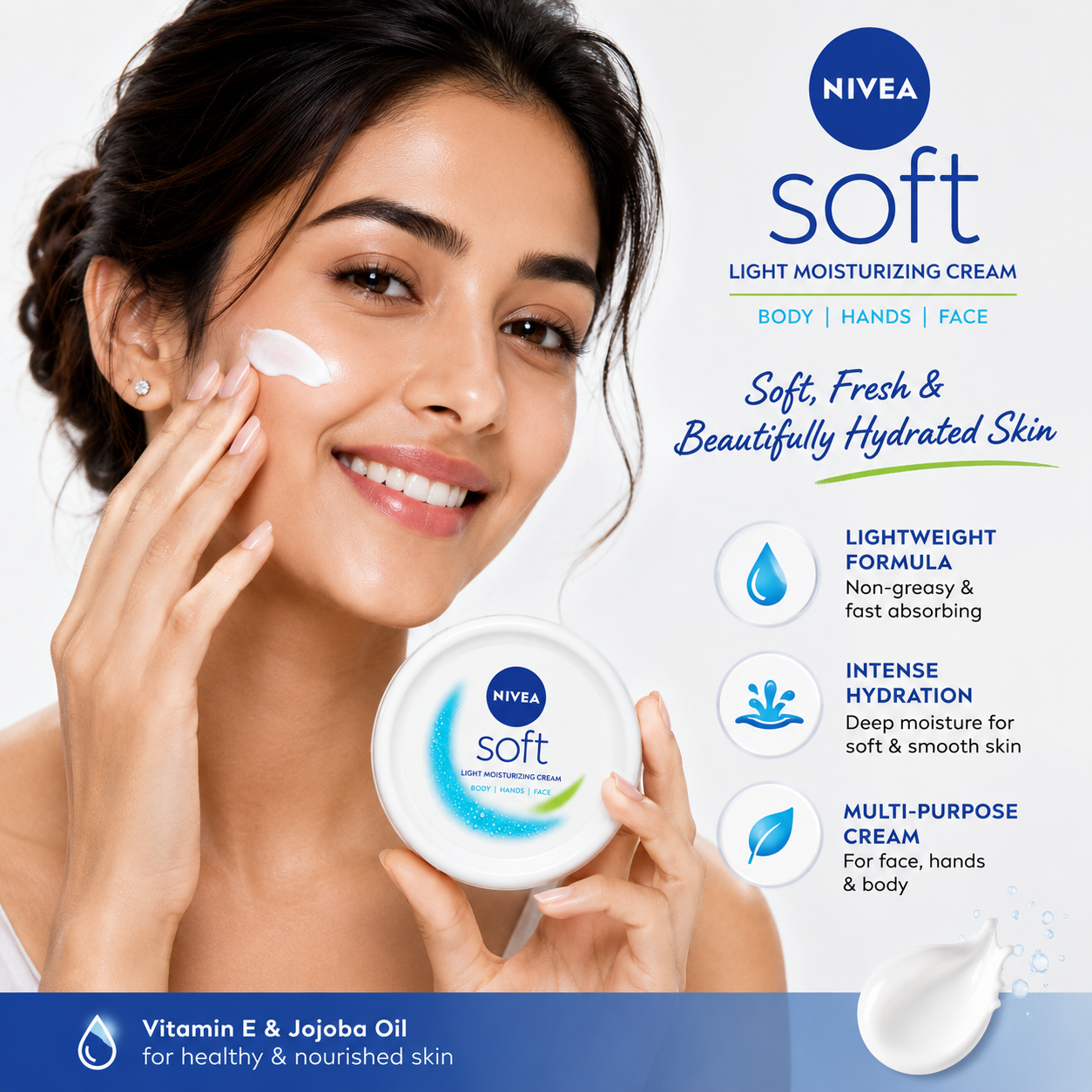 NIVEA Soft Light Moisturizing Cream for Face, Body & Hands – 25ml