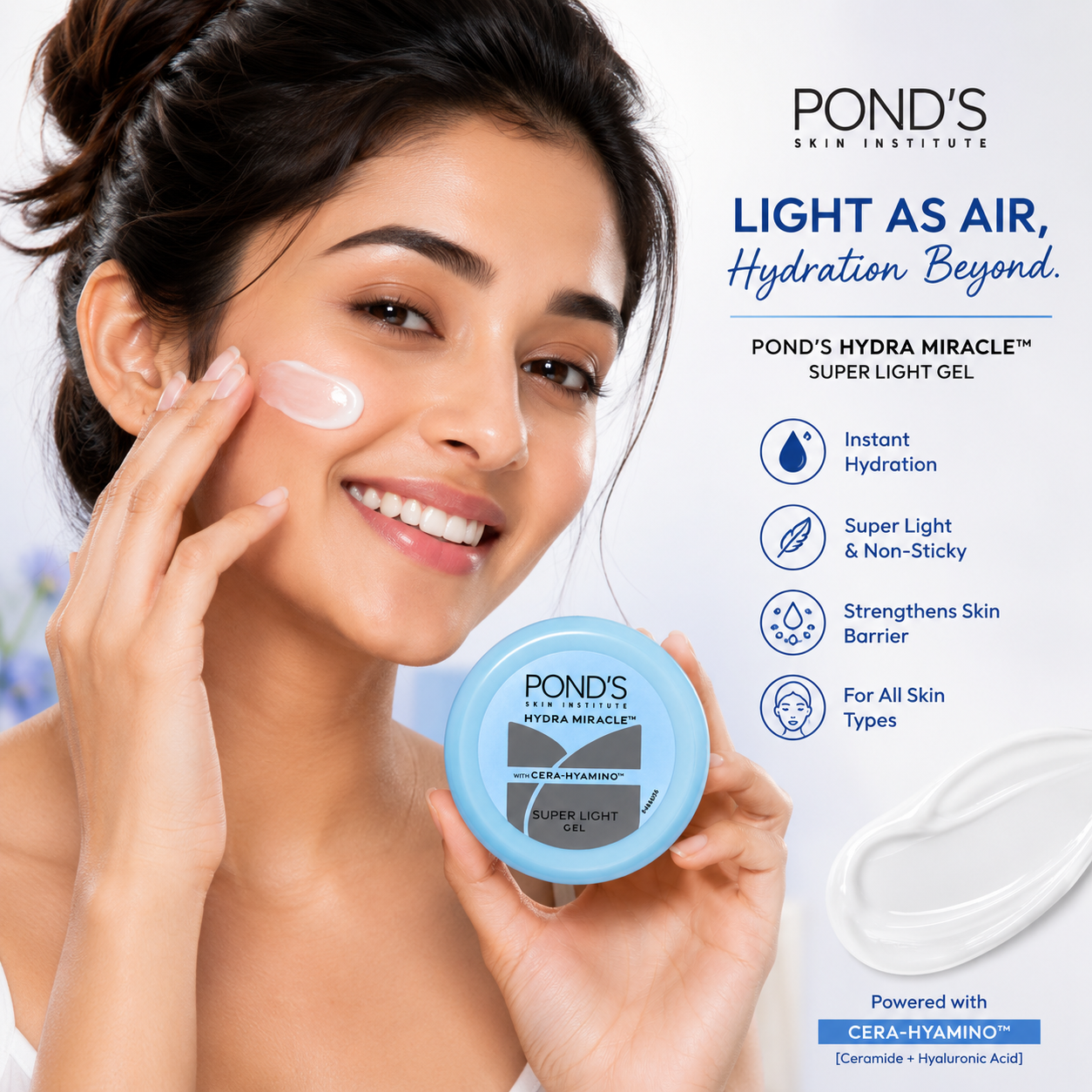POND’S Hydra Miracle Super Light Gel with Cera-Hyamino™ | Hydrating Moisturizer for All Skin Types | 25ml