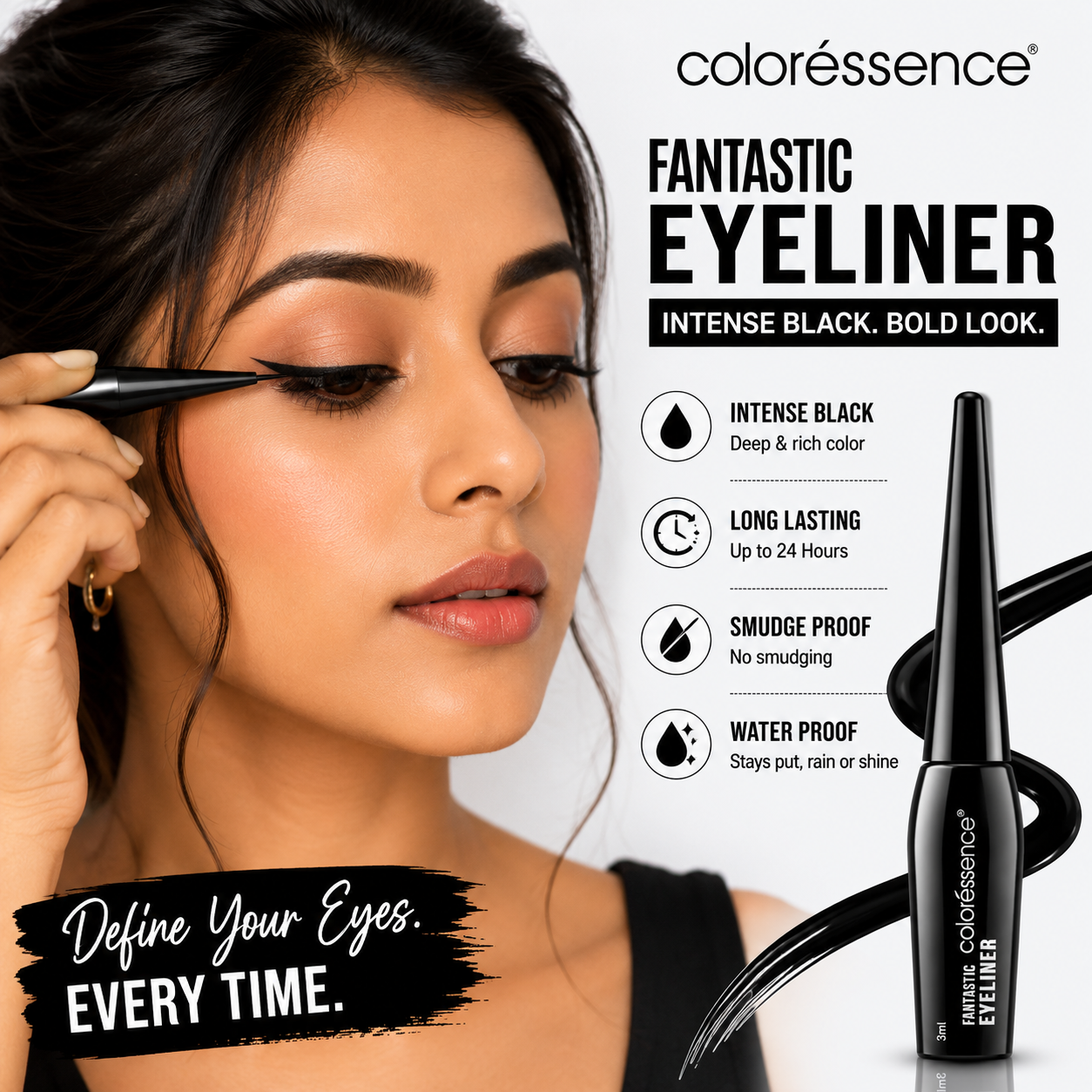 Coloressence Fantastic Eyeliner – Intense Black | Long Lasting | 6ml