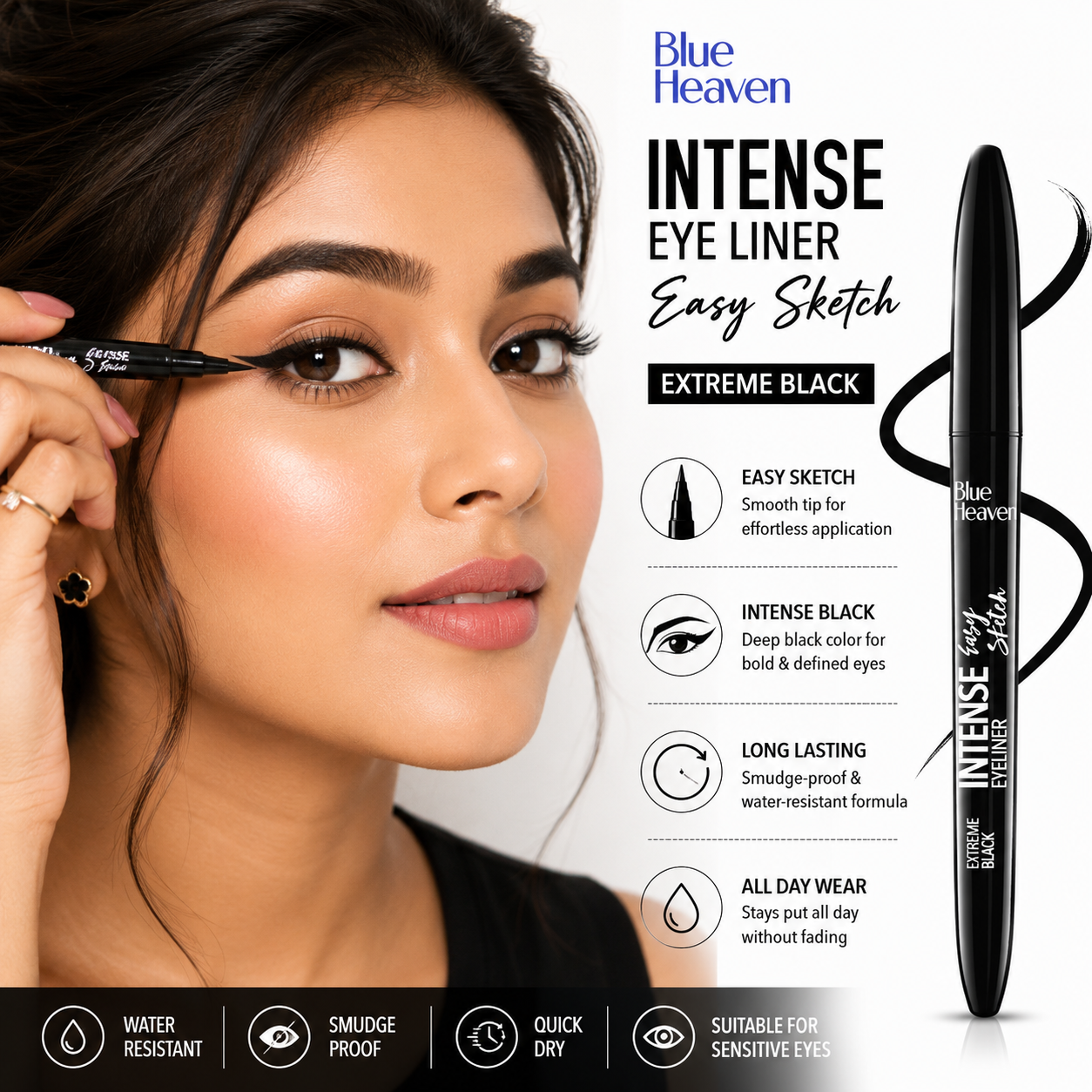 Blue Heaven Intense Easy Sketch Eyeliner – Extreme Black | Waterproof | 1ml
