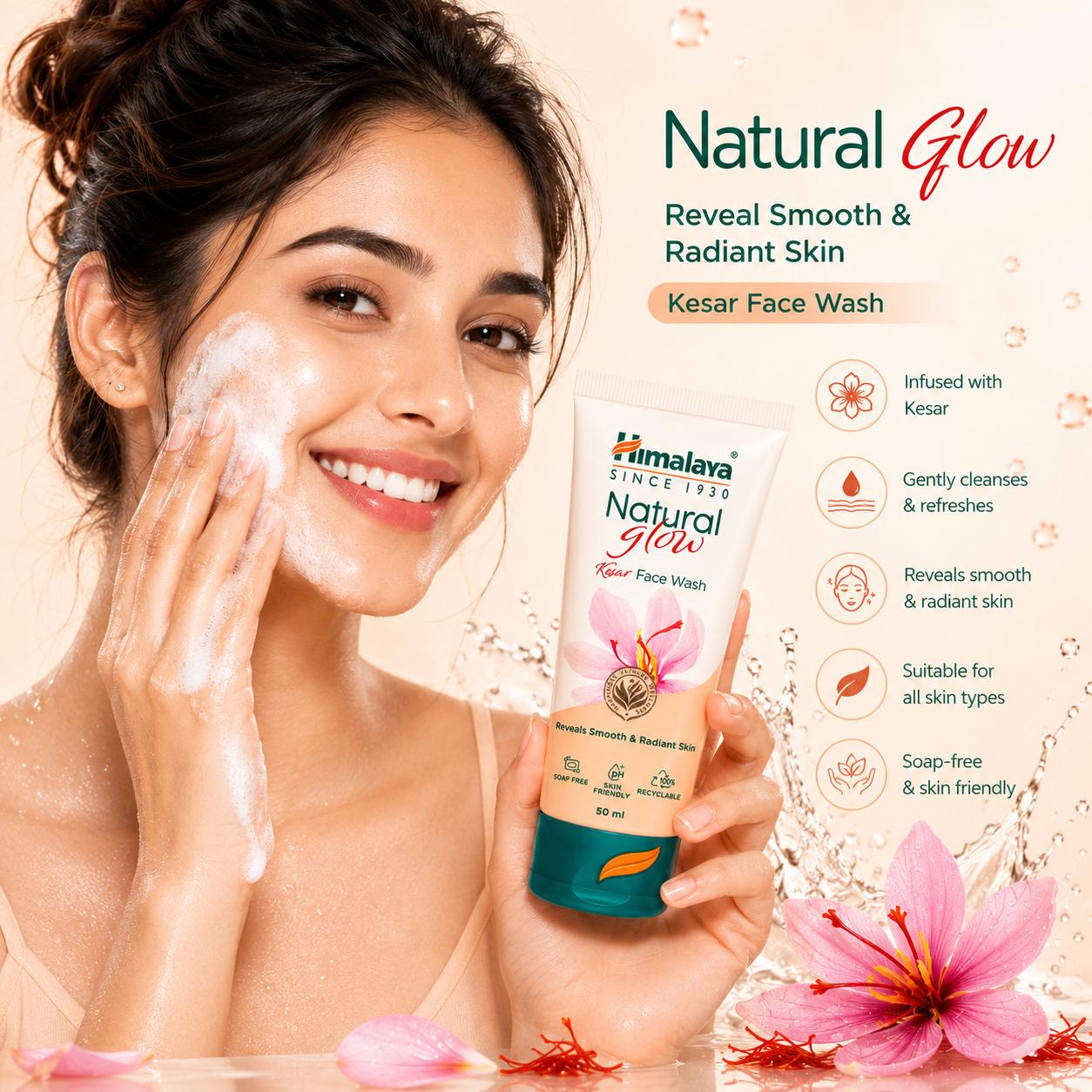Himalaya Natural Glow Kesar Face Wash | Gentle Brightening Face Cleanser | 50ml