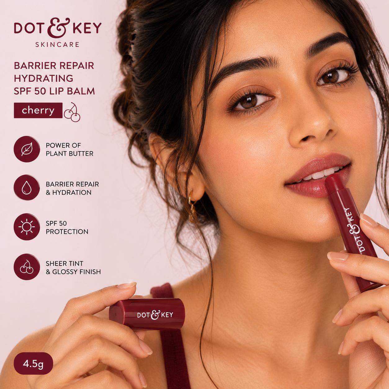 Dot & Key Barrier Repair Hydrating SPF 50 Lip Balm - Cherry | Tinted Lip Balm | 4.5g