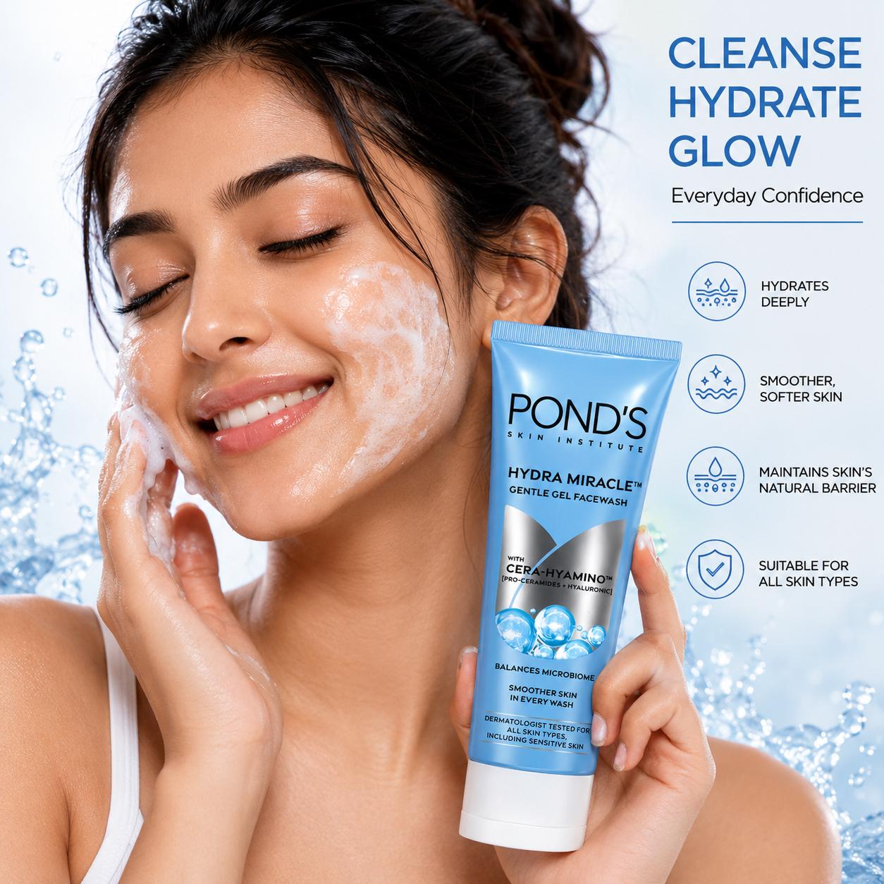 POND’S Hydra Miracle Gentle Gel Face Wash with Cera-Hyamino™ | Hyaluronic Hydrating Face Wash | 50g