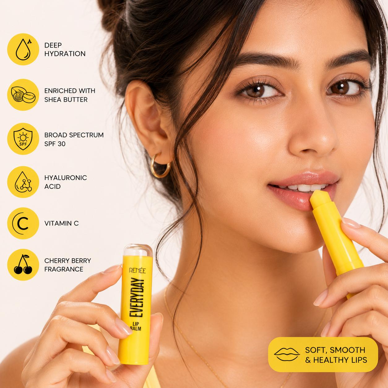 RENÉE Everyday Lip Balm SPF 30 - Cherry Berry | Hydrating Lip Balm with Shea Butter, Hyaluronic Acid & Vitamin C | 4.5g