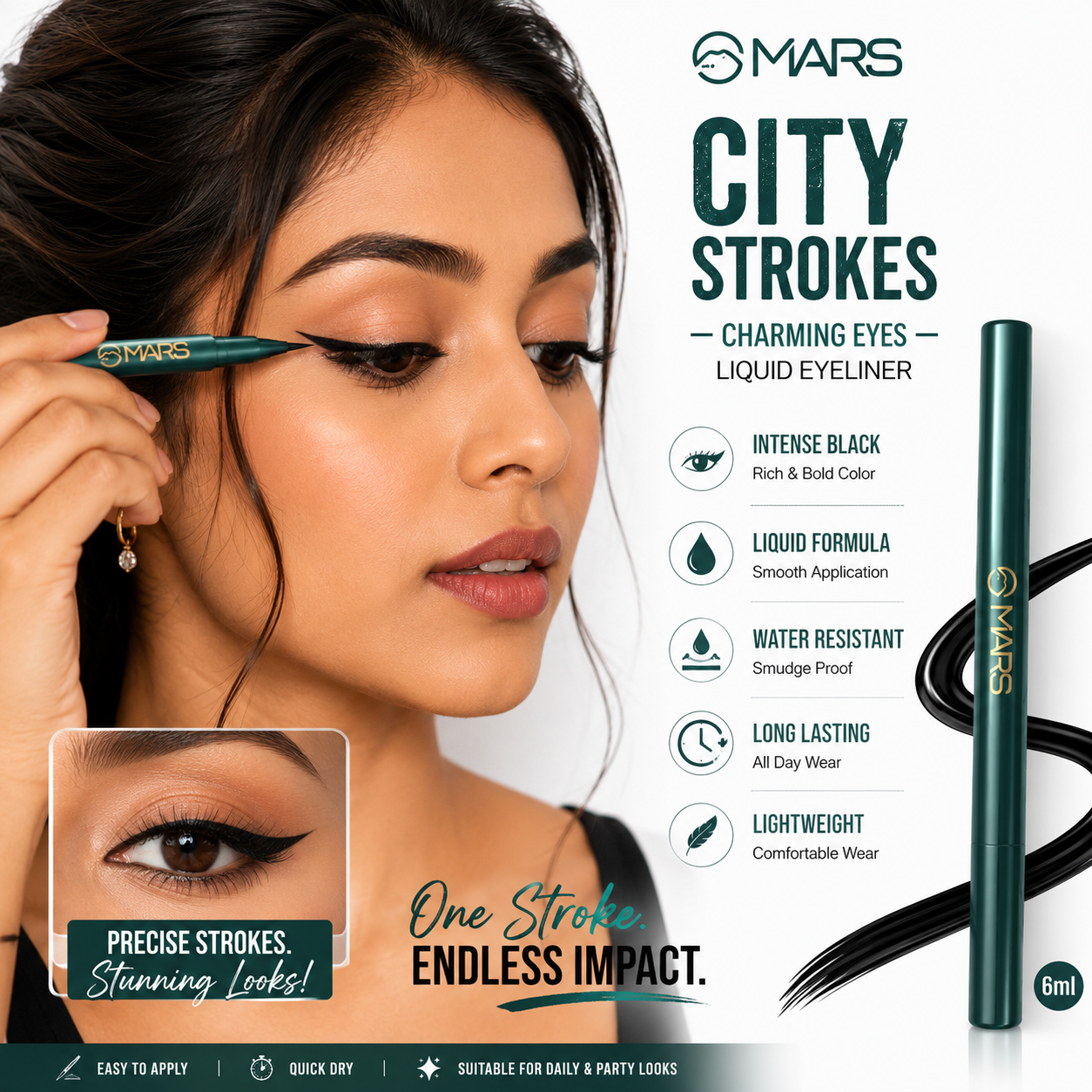 MARS City Strokes Charming Eyes Liquid Eyeliner – Intense Black | 1ml