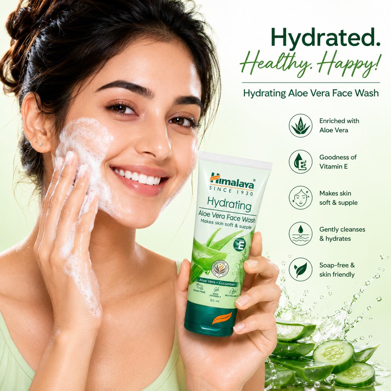 Himalaya Hydrating Aloe Vera Face Wash with Aloe Vera & Cucumber | Gentle Hydrating Face Cleanser | 50ml