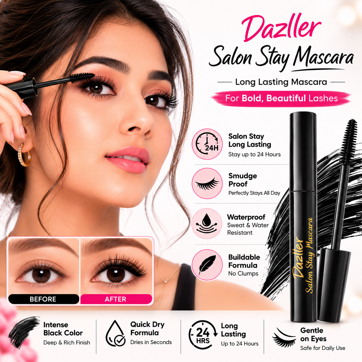 Dazller Salon Stay Mascara – Intense Black | Long Lasting | 6.5g
