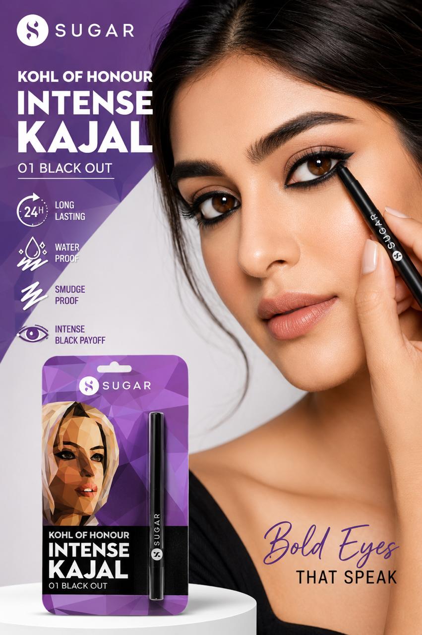 SUGAR Kohl Of Honour Intense Kajal – 01 Black Out | Waterproof & Smudge Proof | 0.3g