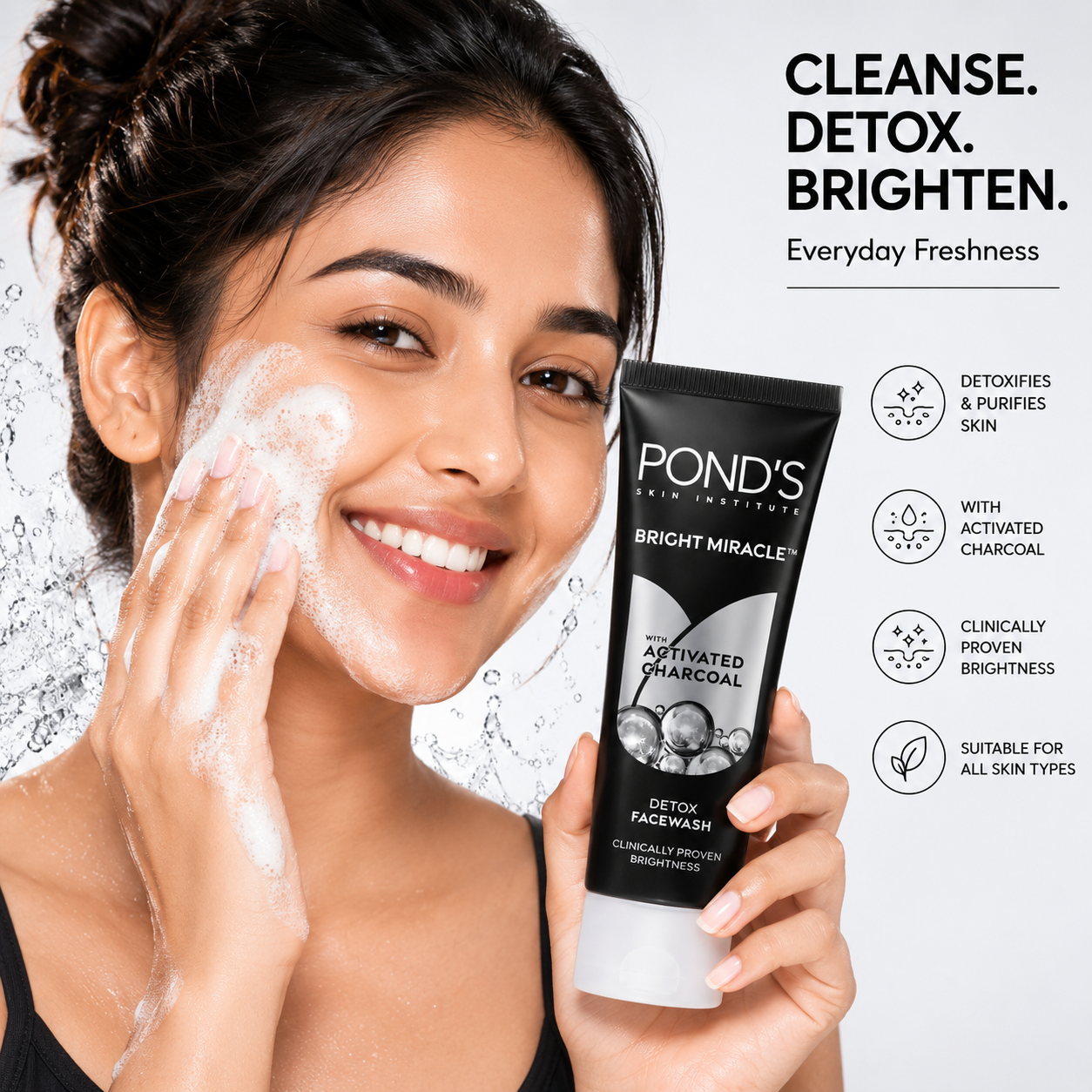 POND’S Bright Miracle Detox Facewash with Activated Charcoal | Deep Cleansing Face Wash | 50g