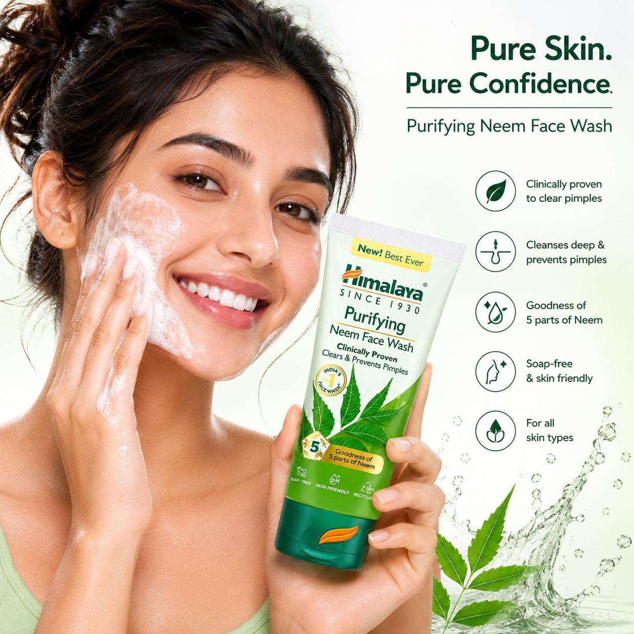 Himalaya Purifying Neem Face Wash | Clinically Proven Pimple Care Face Cleanser | 50ml