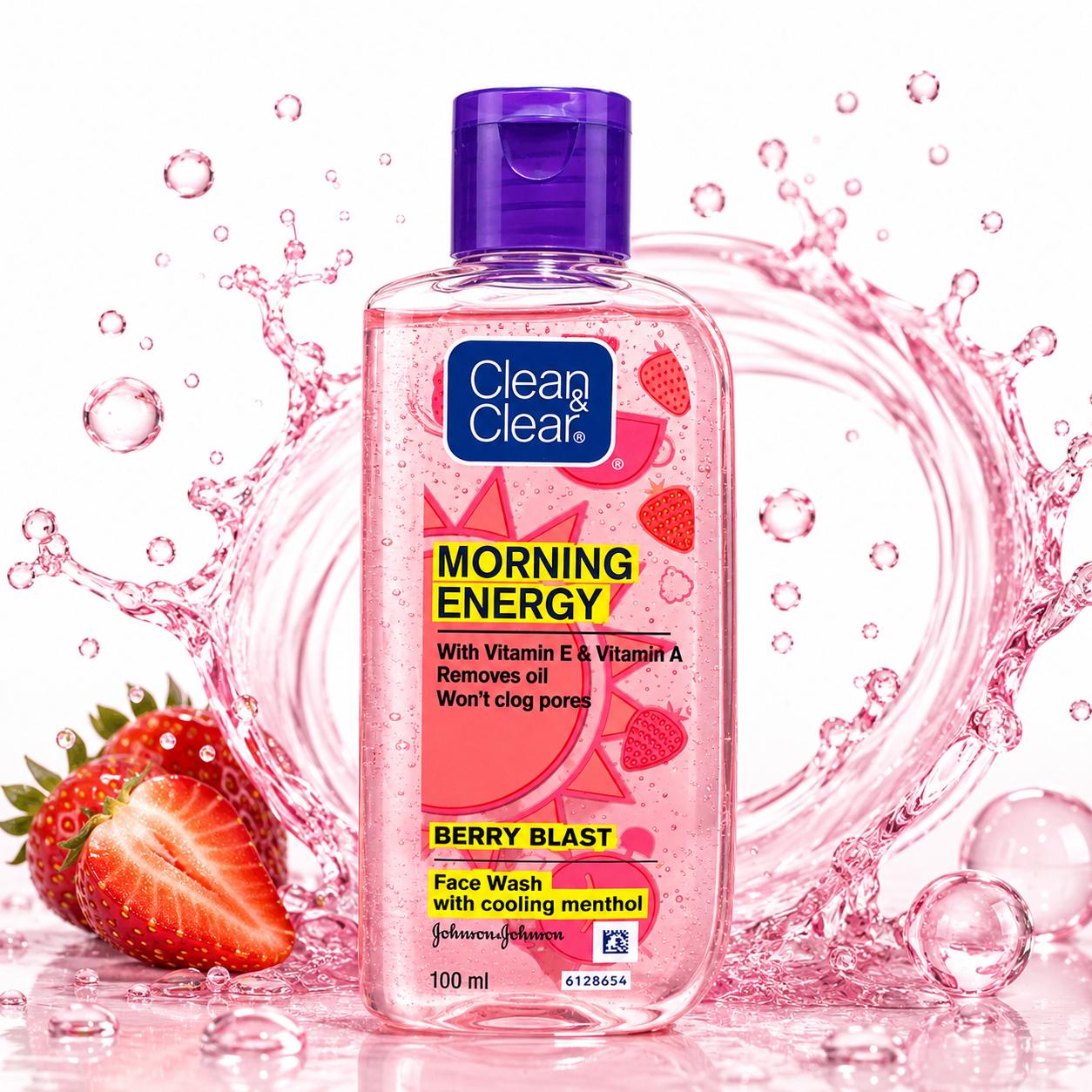 Clean & Clear Morning Energy Berry Blast Face Wash with Vitamin E & Vitamin A | Cooling Menthol | Oil Control Face Wash | 100ml