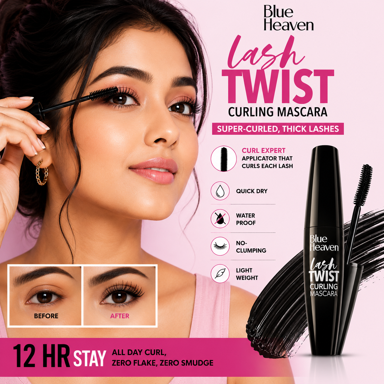 Blue Heaven Lash Twist Curling Mascara – 12ml | Waterproof & Long-Lasting