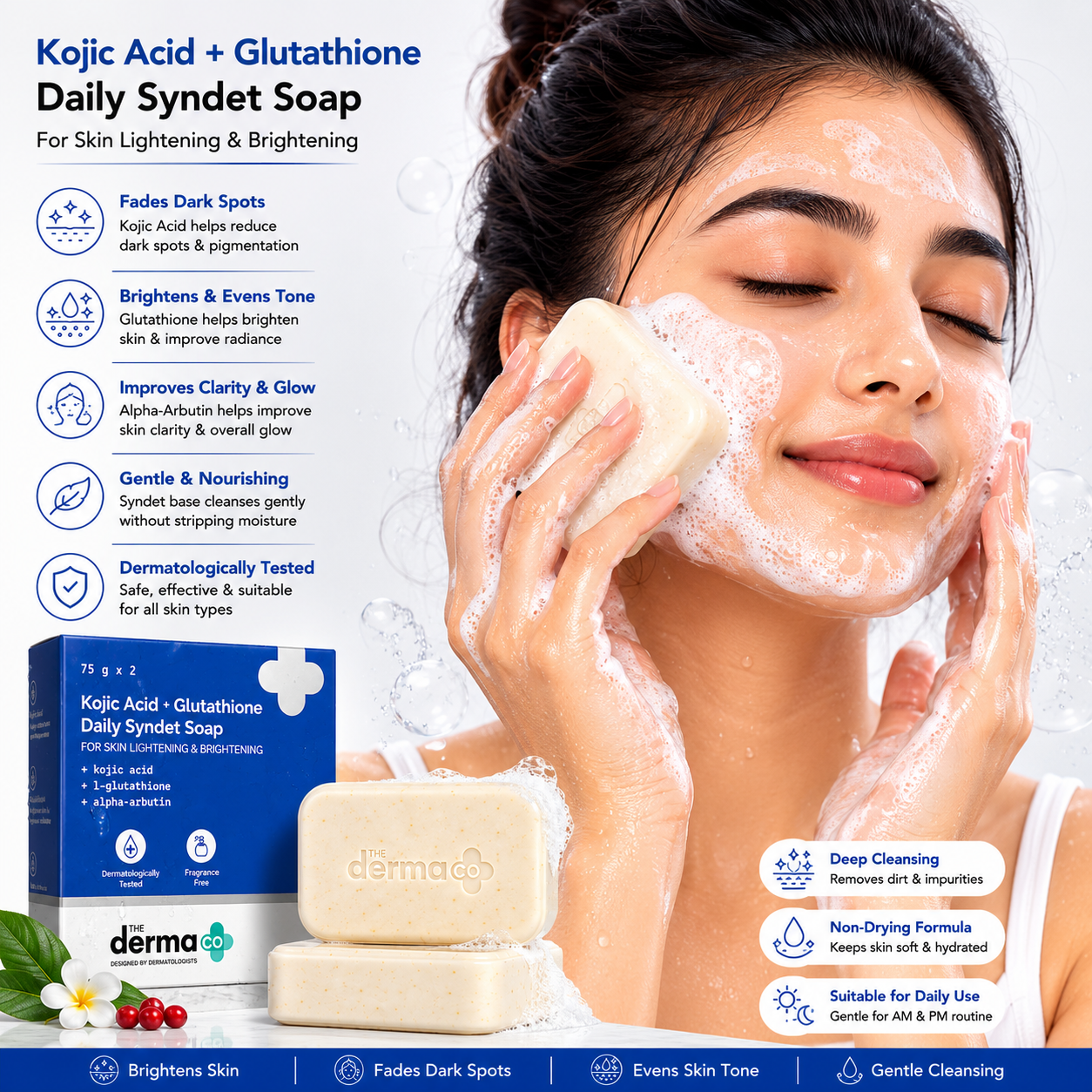 The Derma Co Kojic Acid + Glutathione Daily Syndet Soap – 75g x 2