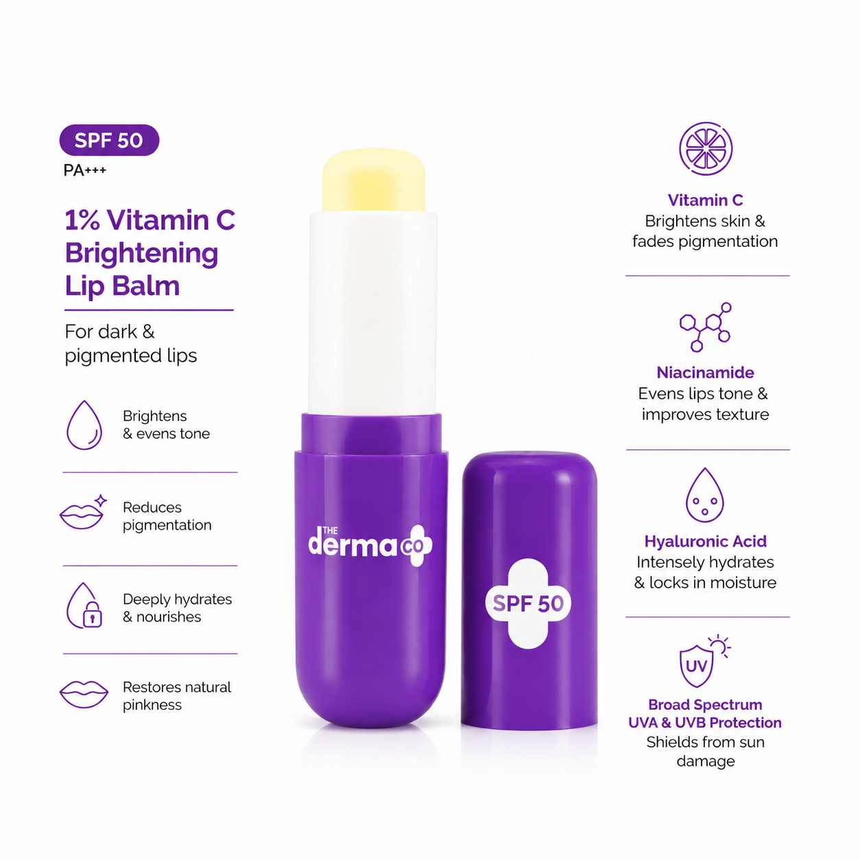 The Derma Co 1% Vitamin C Brightening Lip Balm SPF 50 PA+++