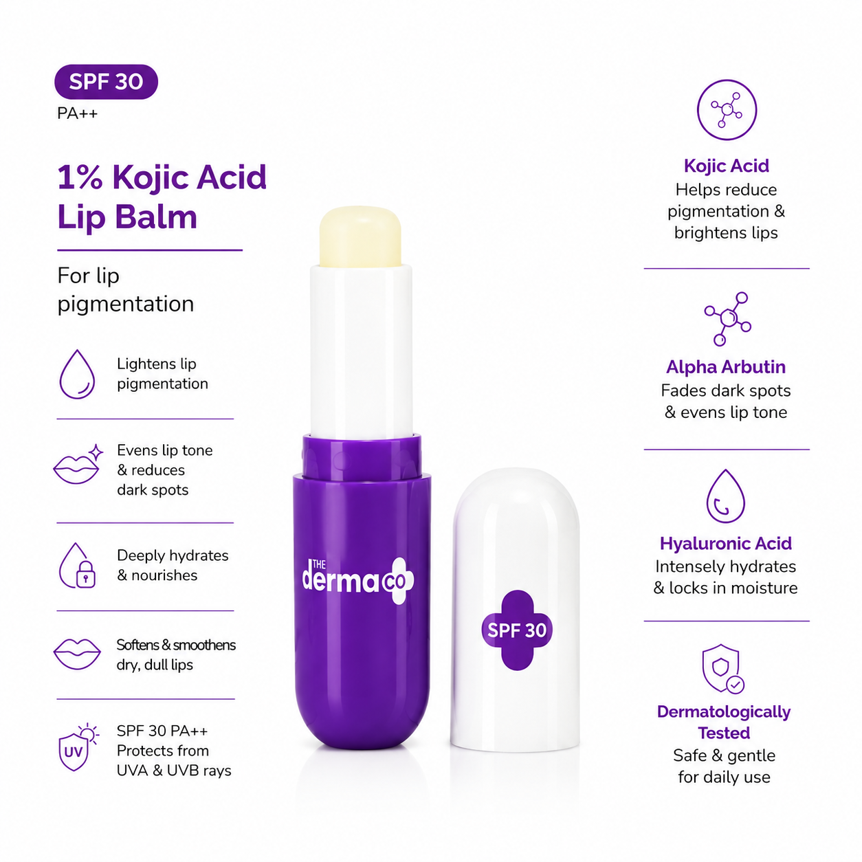 The Derma Co 1% Kojic Acid Lip Balm SPF 30 PA++