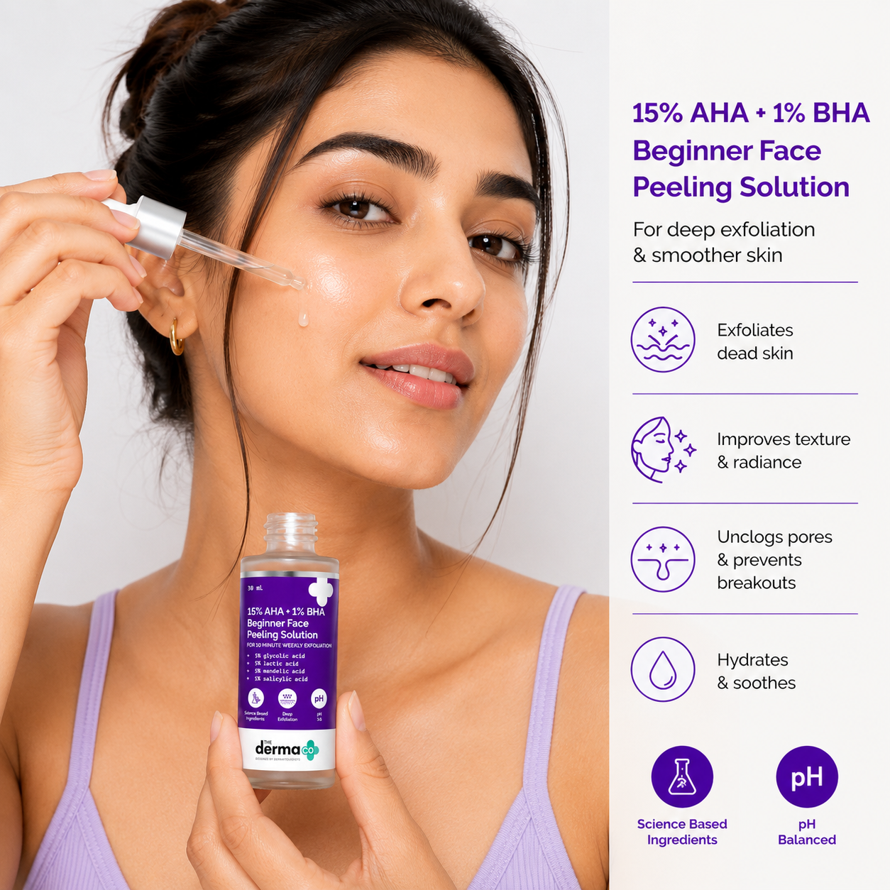 The Derma Co 15% AHA + 1% BHA Beginner Face Peeling Solution – 30ml