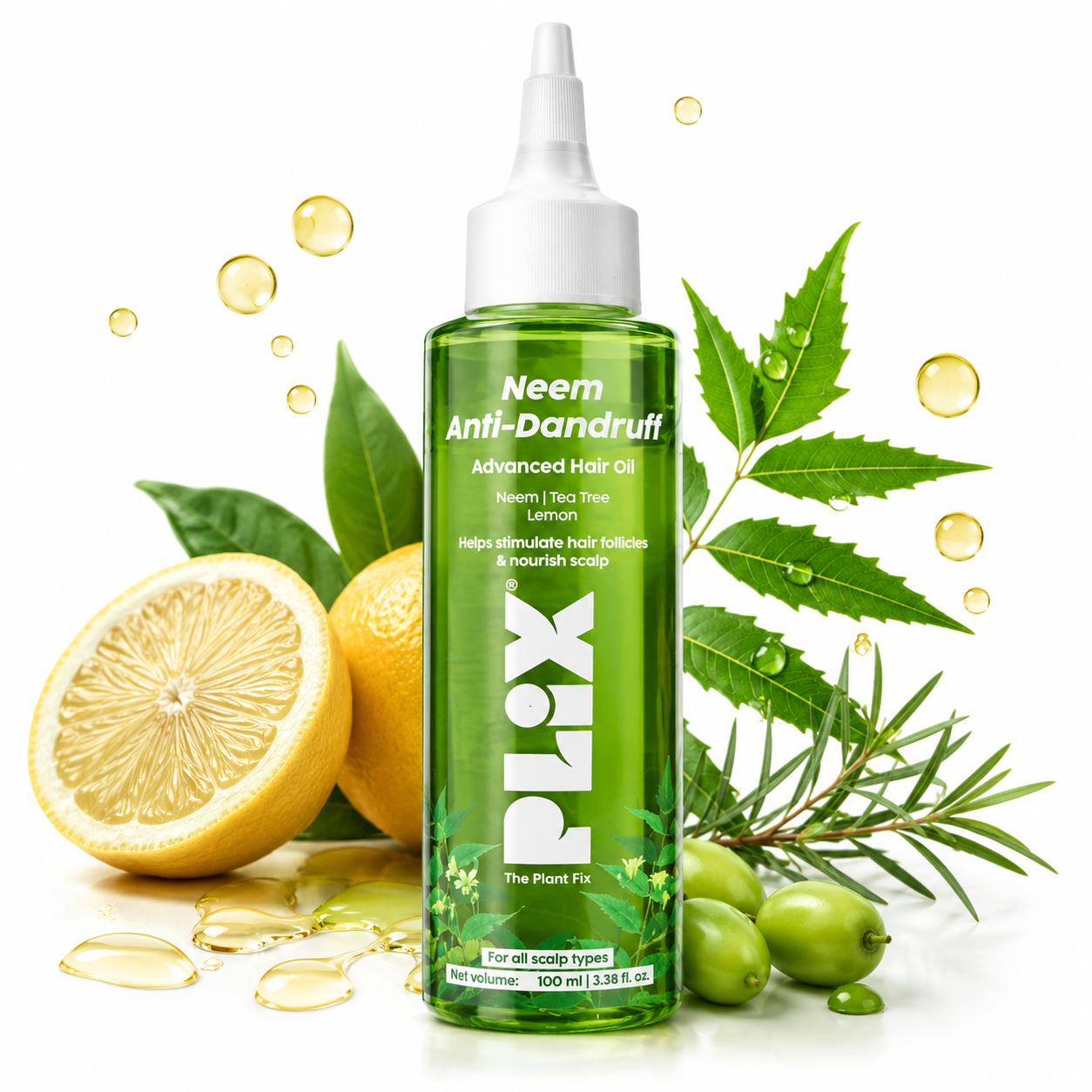 PLIX Neem Anti-Dandruff Advanced Hair Oil | Neem, Tea Tree & Lemon | 100ml