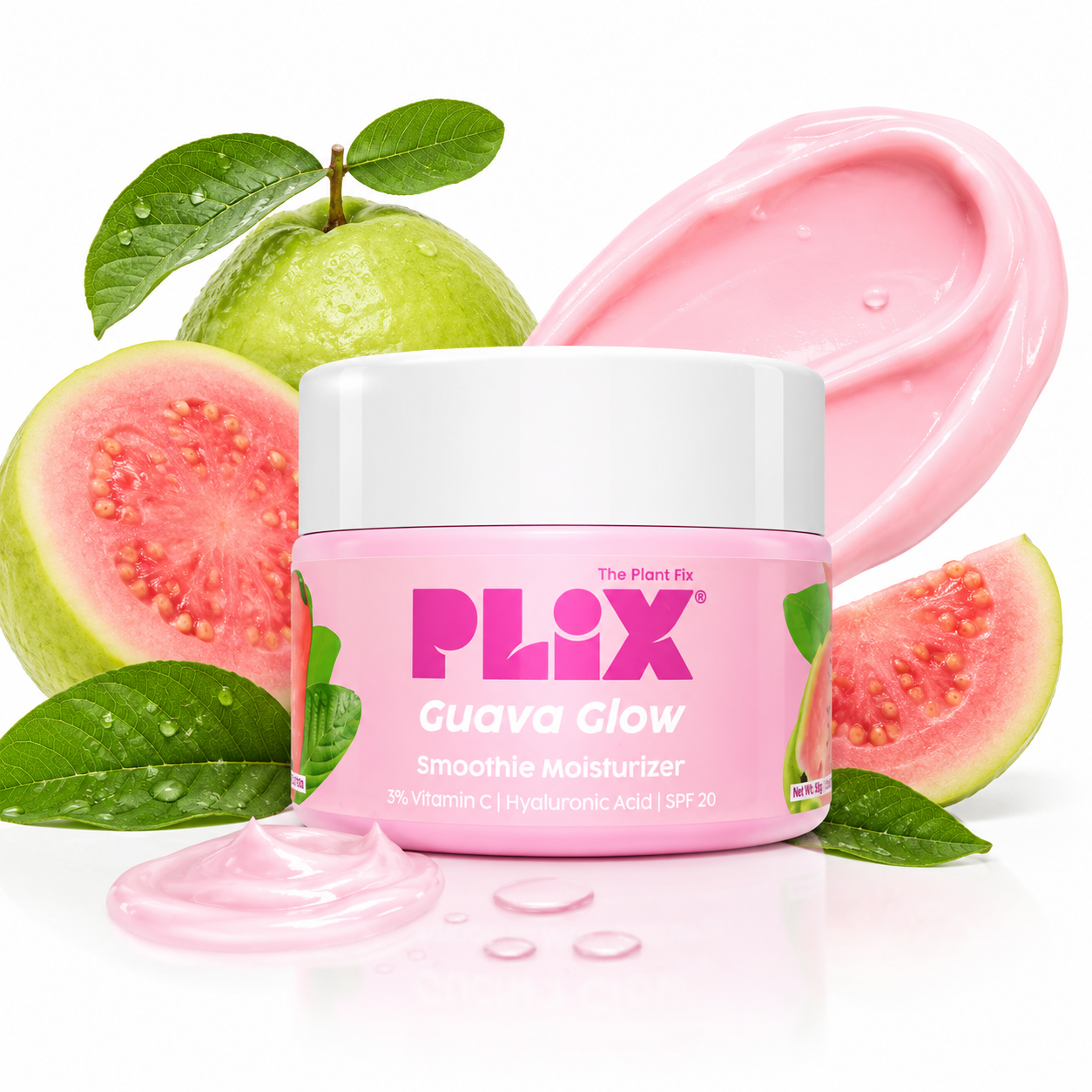 PLIX Guava Glow Smoothie Moisturizer SPF 20 | 3% Vitamin C + Hyaluronic Acid | 50g