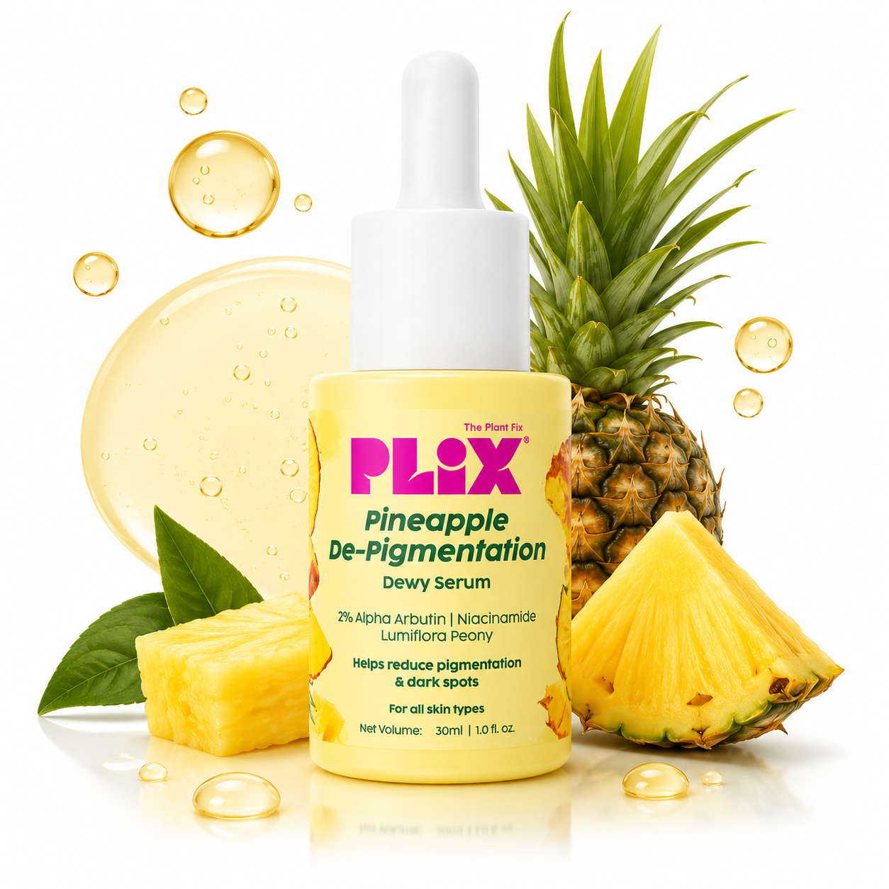 PLIX Pineapple De-Pigmentation Dewy Serum | 2% Alpha Arbutin + Niacinamide | 30ml