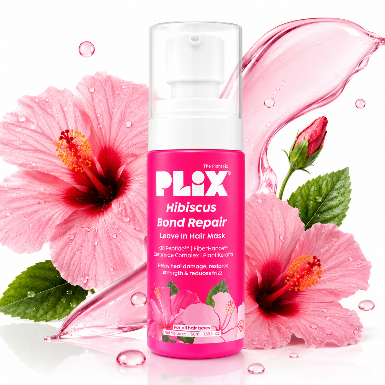 PLIX Hibiscus Bond Repair Leave-In Hair Mask | K18 Peptide™ + Plant Keratin | 50ml
