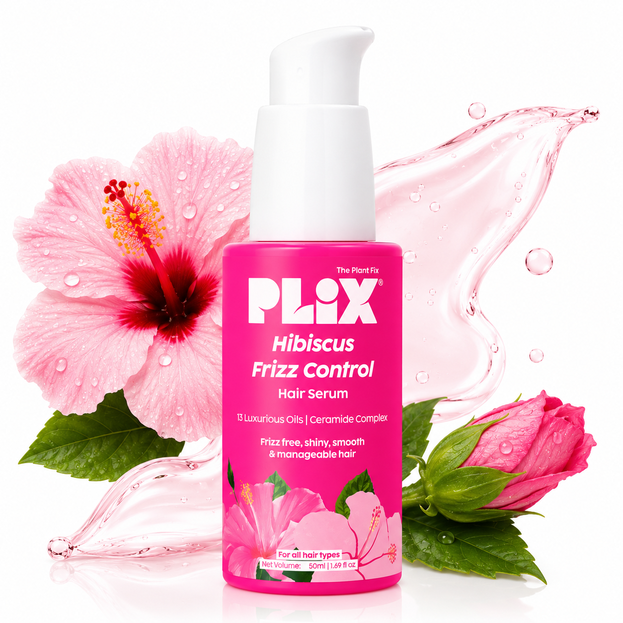 PLIX Hibiscus Frizz Control Hair Serum | 13 Luxurious Oils & Ceramide Complex | 50ml