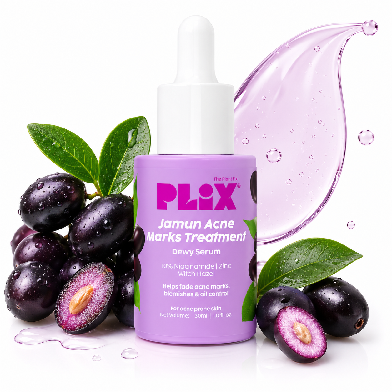 PLIX Jamun Acne Marks Treatment Dewy Serum | 10% Niacinamide + Zinc | 30ml