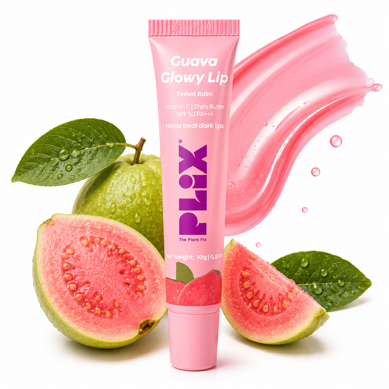 PLIX Guava Glowy Lip Tinted Balm | Vitamin C, Shea Butter & SPF 30 PA+++ | 10g