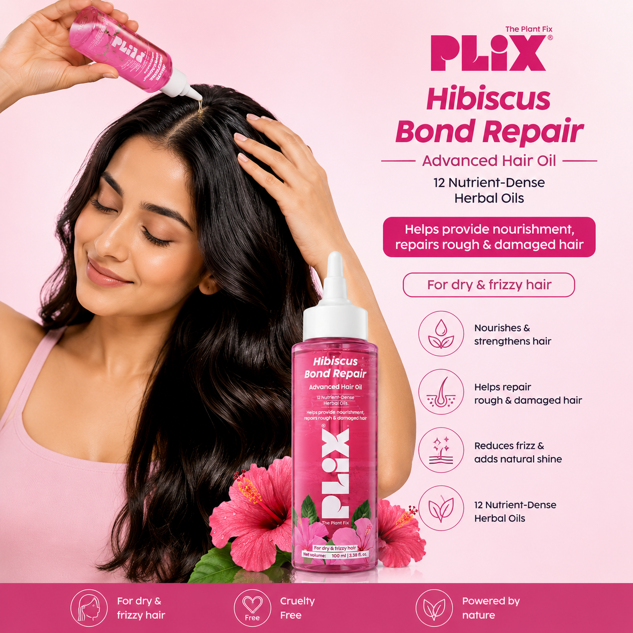 PLIX Hibiscus Bond Repair Advanced Hair Oil | 12 Nutrient-Dense Herbal Oils | 100ml