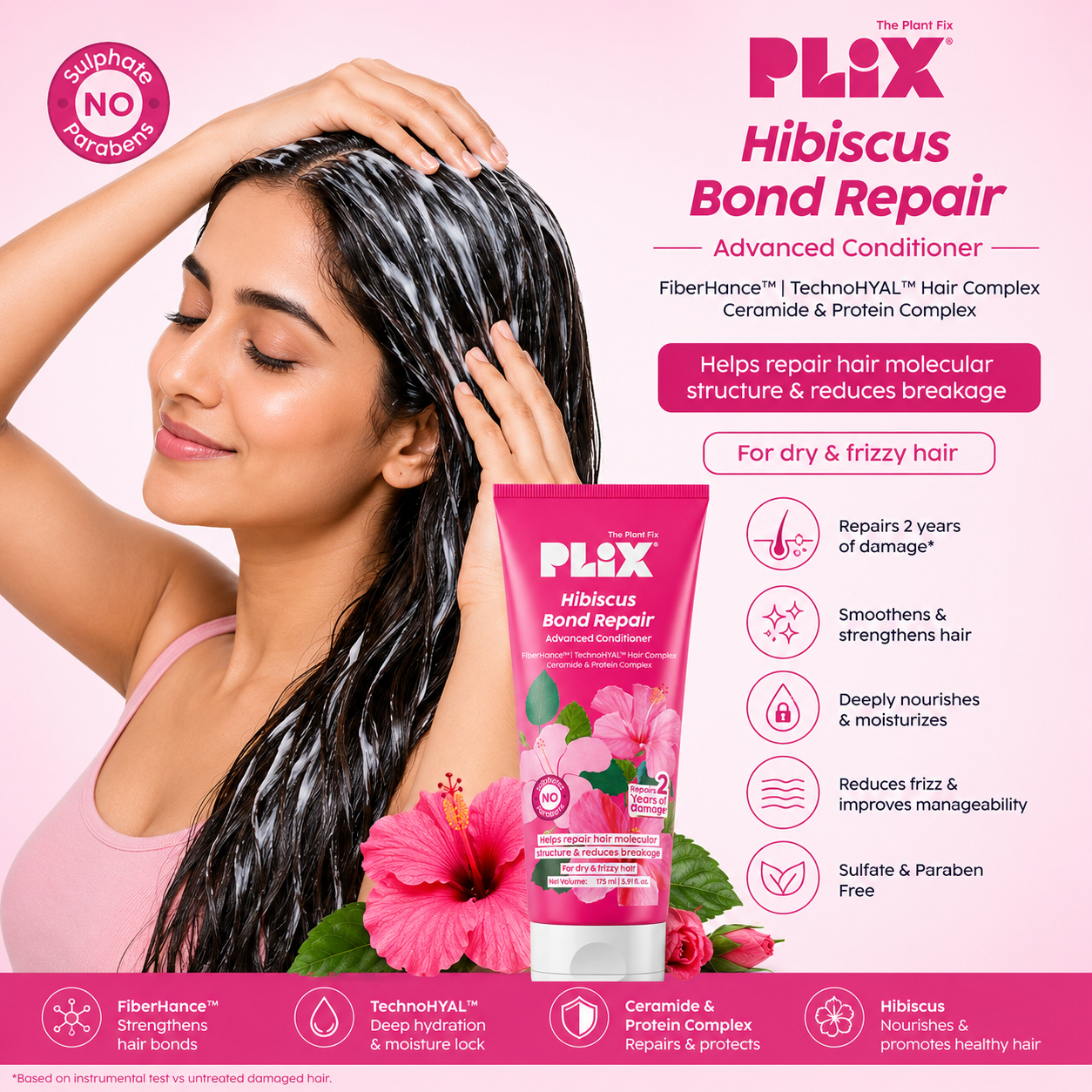 PLIX Hibiscus Bond Repair Advanced Conditioner | FiberHance™, Ceramide & Protein Complex | 175ml