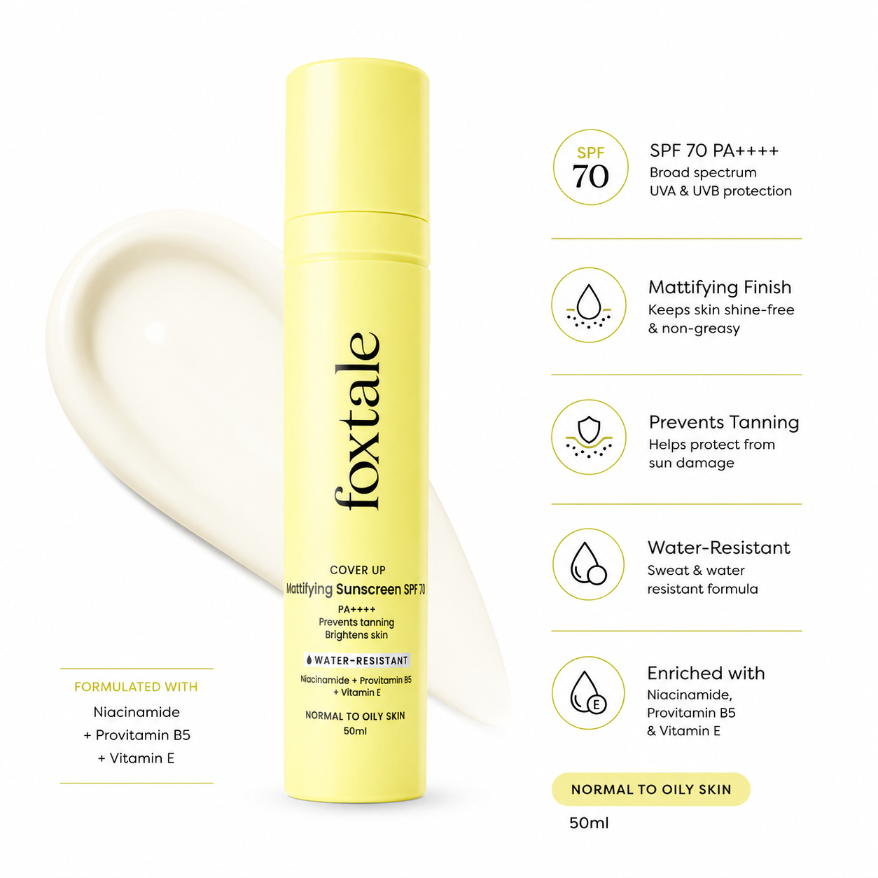 Foxtale Mattifying Sunscreen SPF 70 PA++++ | 50ml