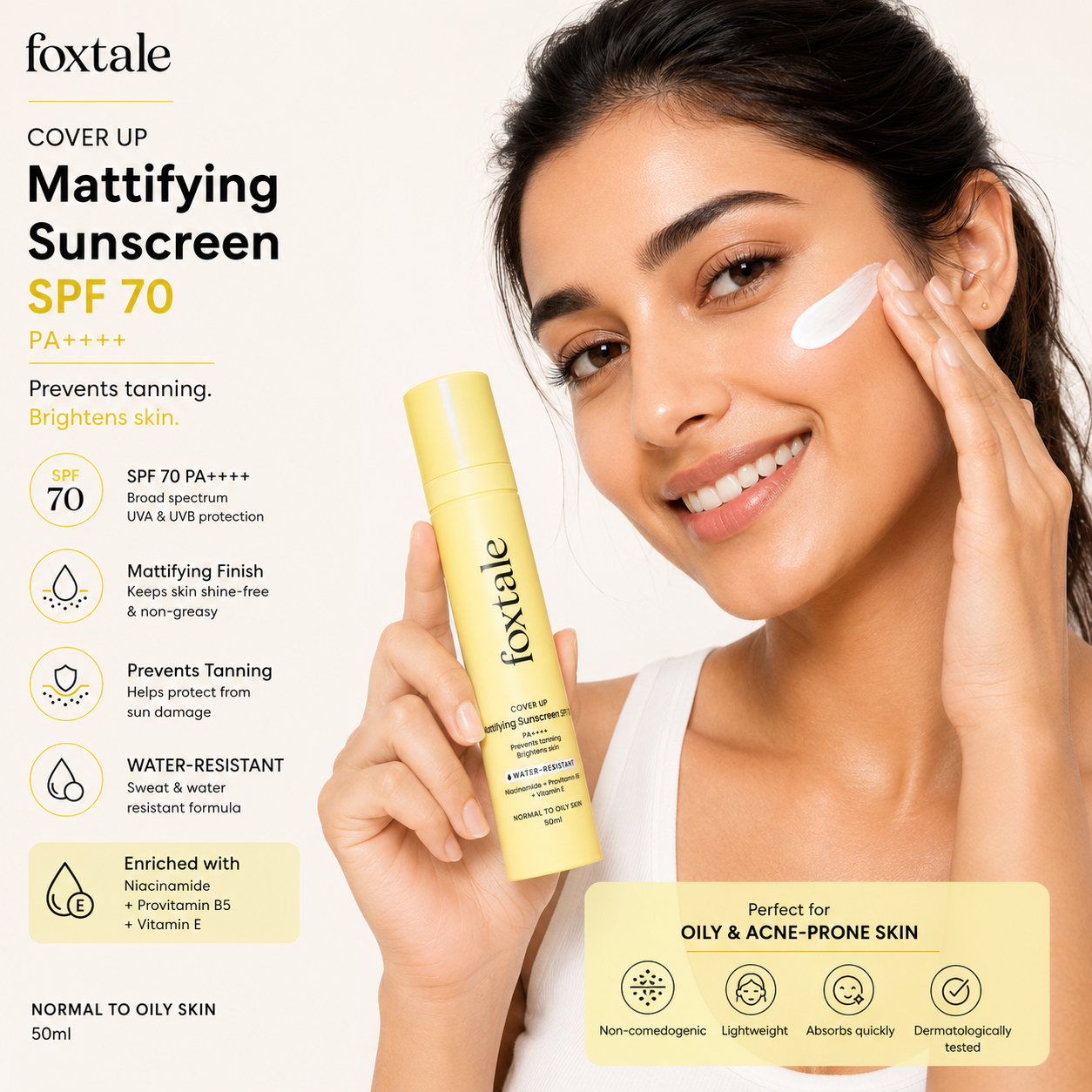 Foxtale Mattifying Sunscreen SPF 70 PA++++ | 50ml