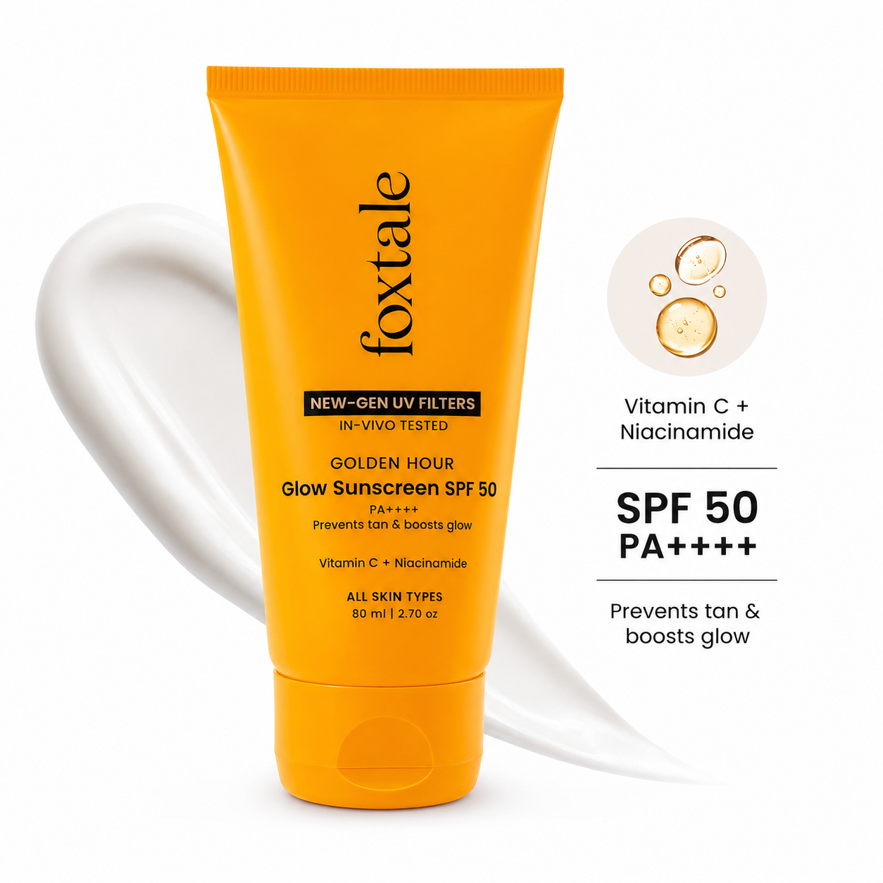 Foxtale Golden Hour Glow Sunscreen SPF 50 PA++++ | 80ml