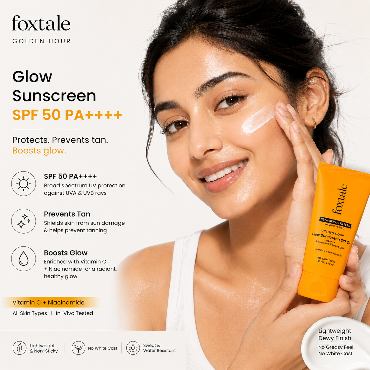 Foxtale Golden Hour Glow Sunscreen SPF 50 PA++++ | 80ml
