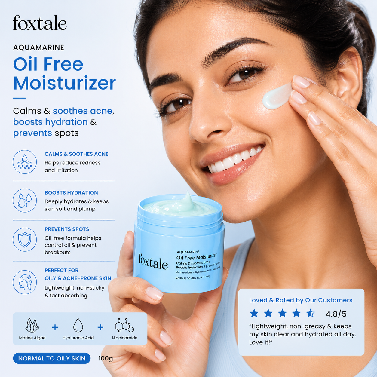 Foxtale Aquamarine Oil-Free Moisturizer | 100g
