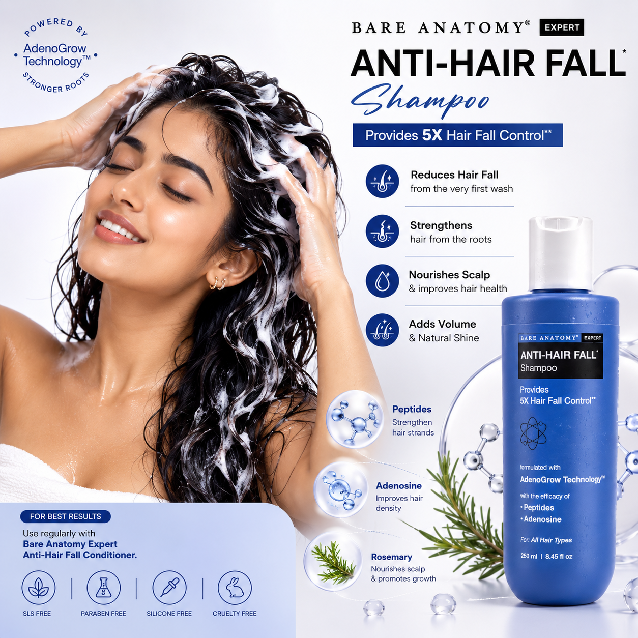 Bare Anatomy Expert Anti-Hair Fall Shampoo with Peptides & Adenosine | 250ml