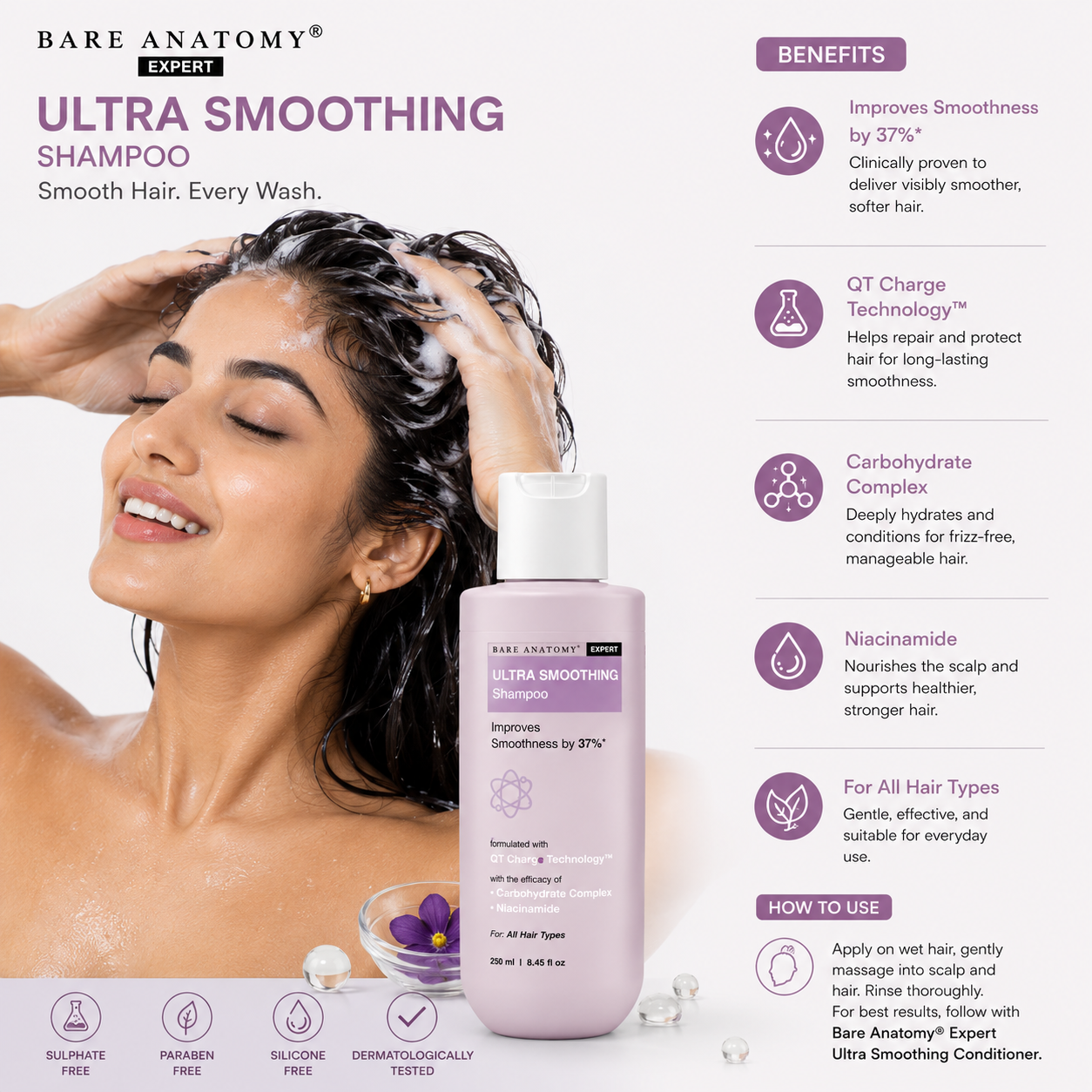 Bare Anatomy Expert Ultra Smoothing Shampoo with Niacinamide & Carbohydrate Complex | 250ml