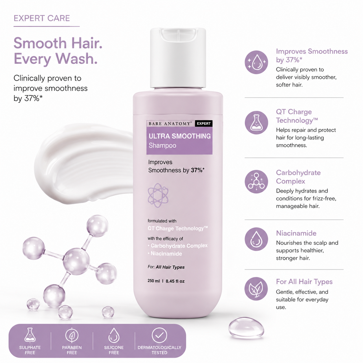 Bare Anatomy Expert Ultra Smoothing Shampoo with Niacinamide & Carbohydrate Complex | 250ml