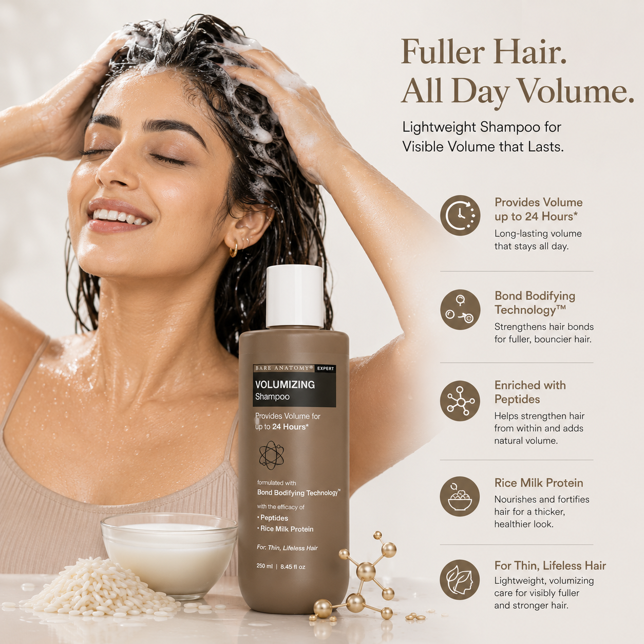 Bare Anatomy Expert Volumizing Shampoo with Peptides & Rice Milk Protein | 250ml