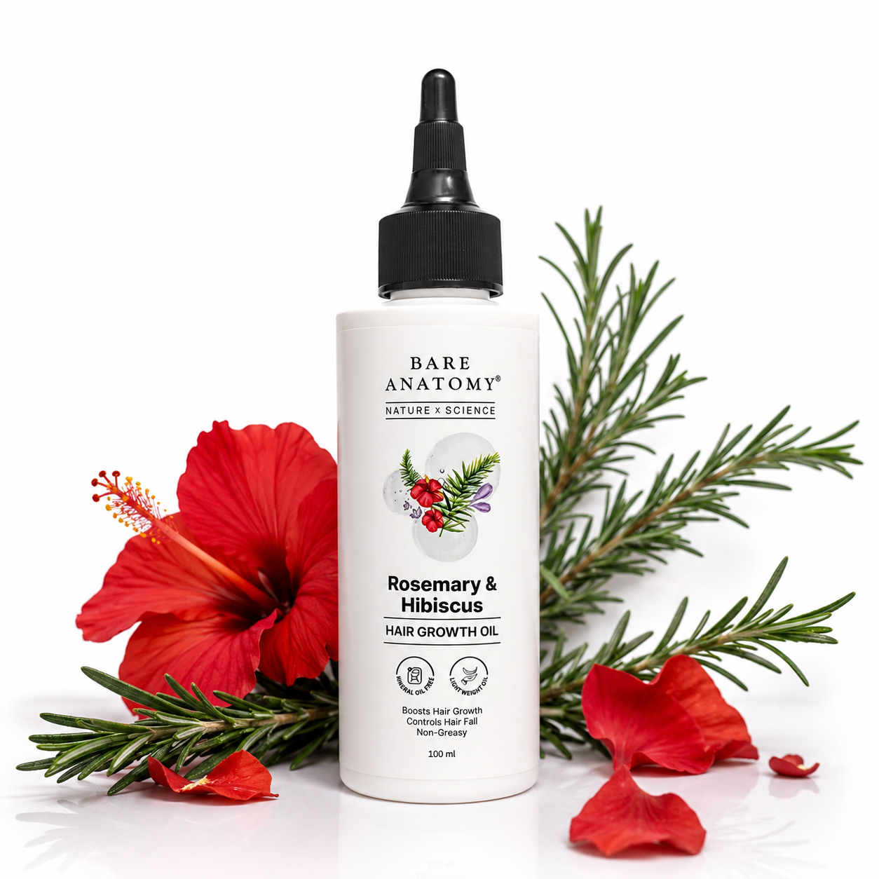 Bare Anatomy Rosemary & Hibiscus Hair Growth Oil – Controls Hair Fall & Boosts Hair Growth | 100ml
