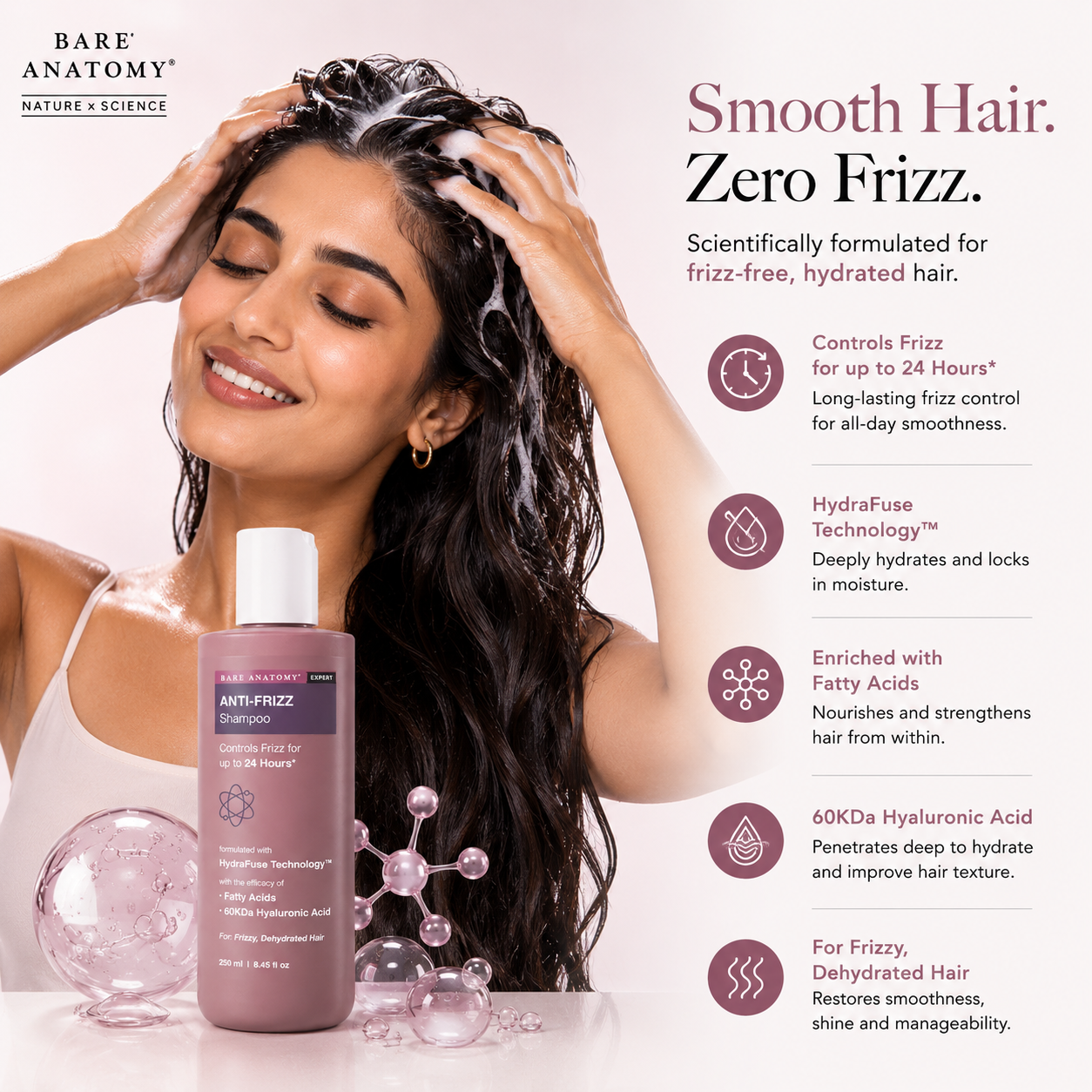Bare Anatomy Expert Anti-Frizz Shampoo with Fatty Acids & 60KDa Hyaluronic Acid | 250ml