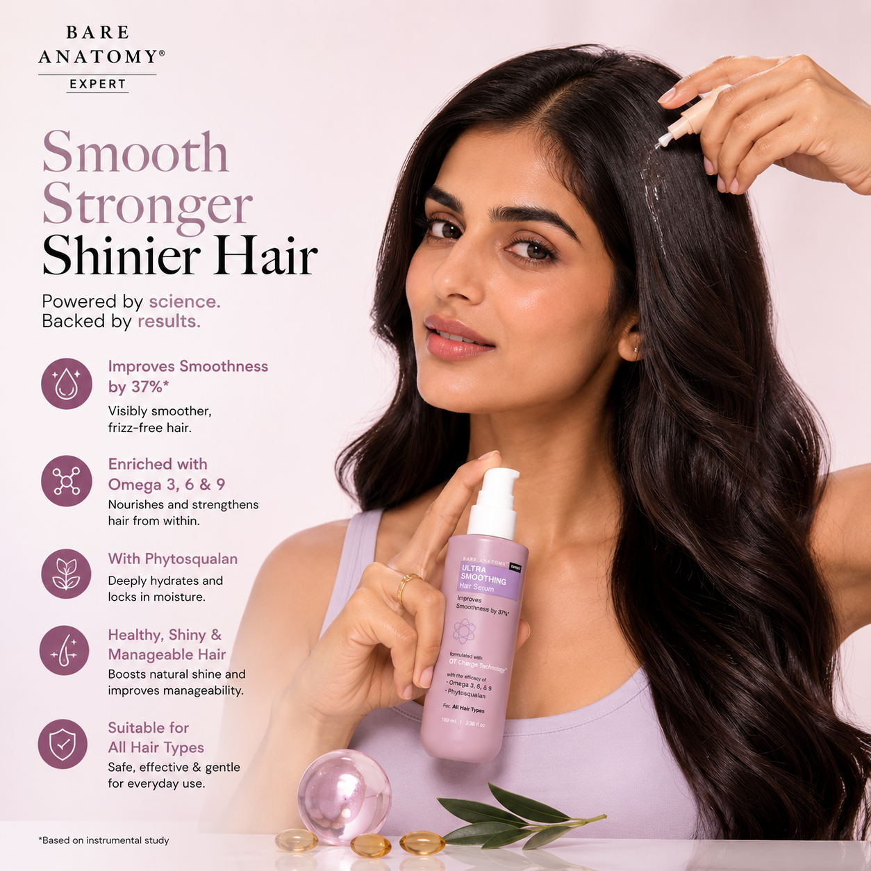 Bare Anatomy Expert Ultra Smoothing Hair Serum with Omega 3, 6 & 9 and Phytosqualan | 100ml