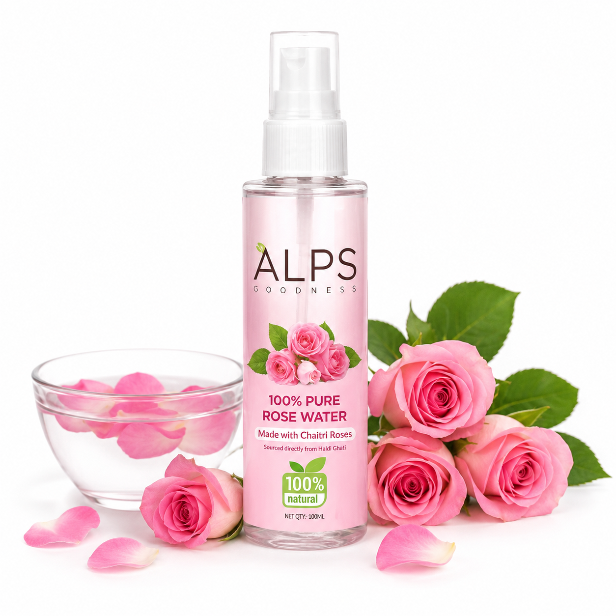 ALPS Goodness 100% Pure Rose Water - 100ml | Natural Facial Mist, Toner & Skin Hydrating Spray