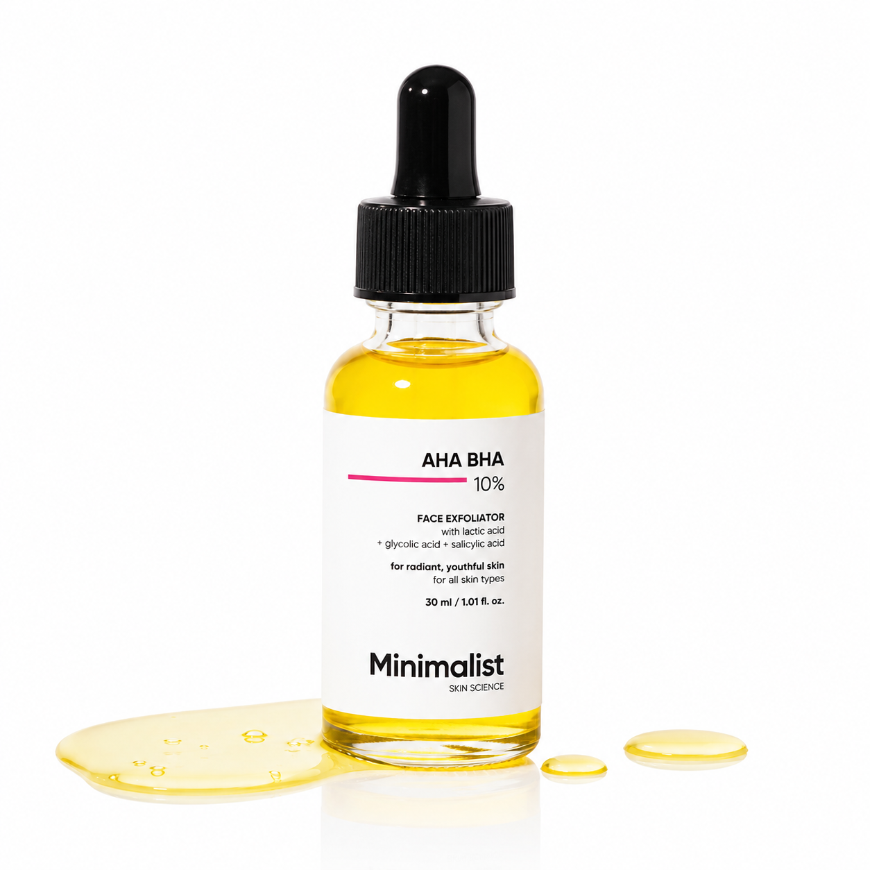 Minimalist AHA BHA 10% Face Exfoliator with Glycolic Acid, Lactic Acid & Salicylic Acid | Skin Renewal Serum | 30ml