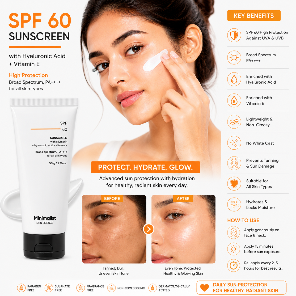Minimalist SPF 60 PA++++ Face Sunscreen 50g | Hyaluronic Acid & Vitamin E