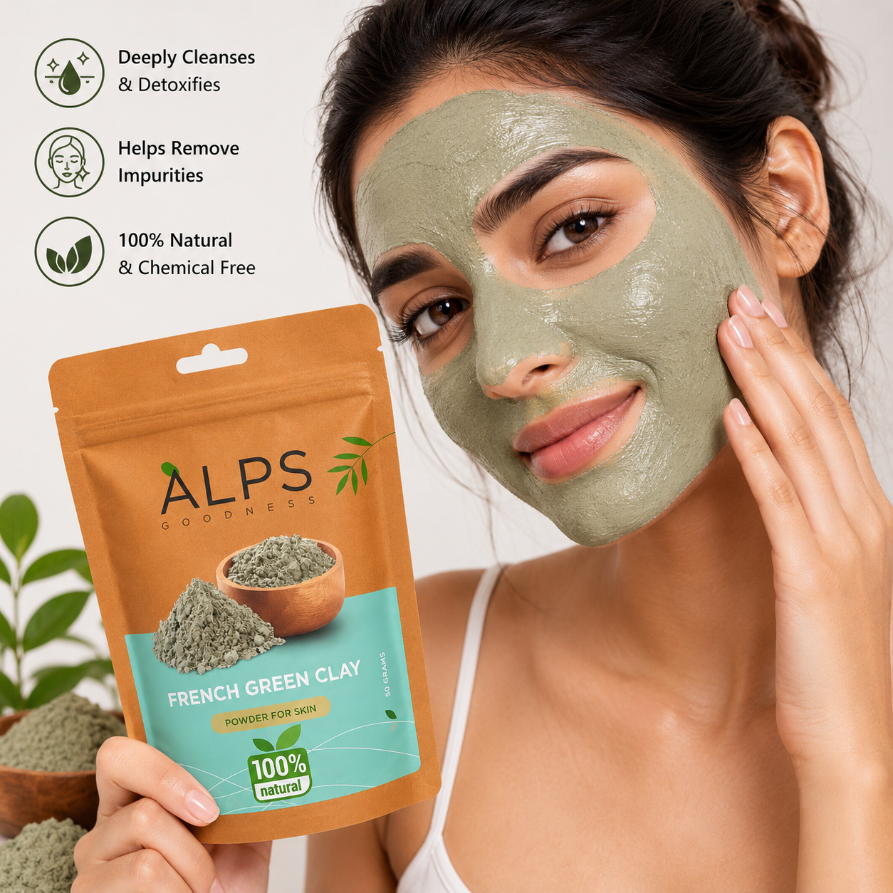Alps Goodness French Green Clay Face Mask Powder | 100% Natural | 50g