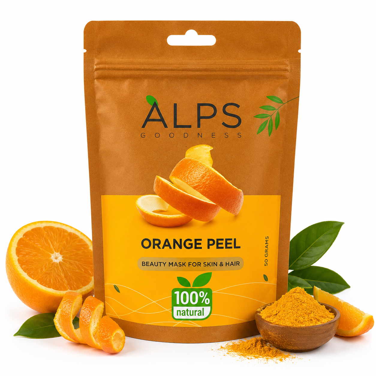 Alps Goodness Orange Peel Face Mask Powder | 100% Natural Brightening Face Pack | 50g