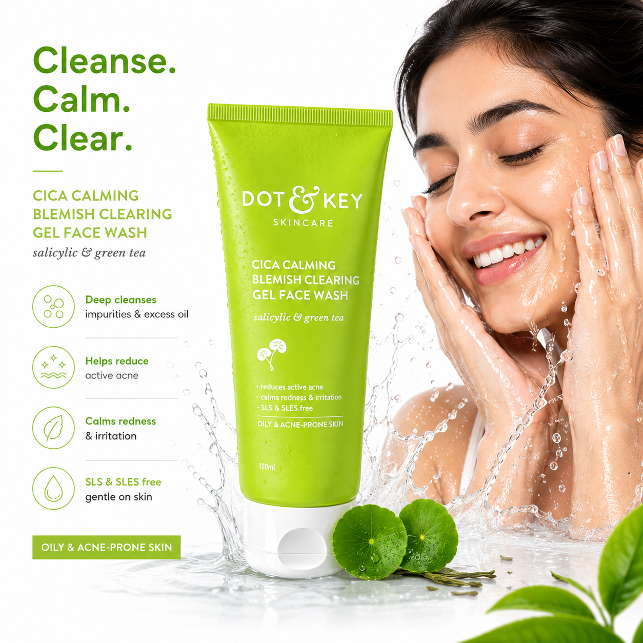DOT & KEY Cica Calming Blemish Clearing Gel Face Wash (100ml)