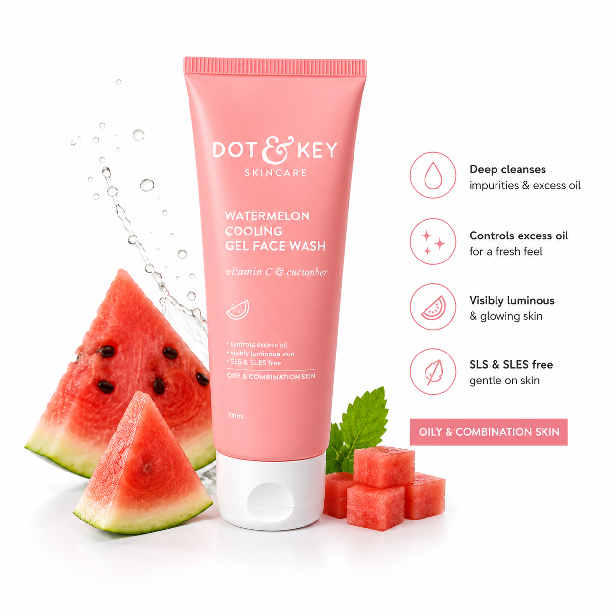 DOT & KEY Watermelon Cooling Gel Face Wash (100ml)