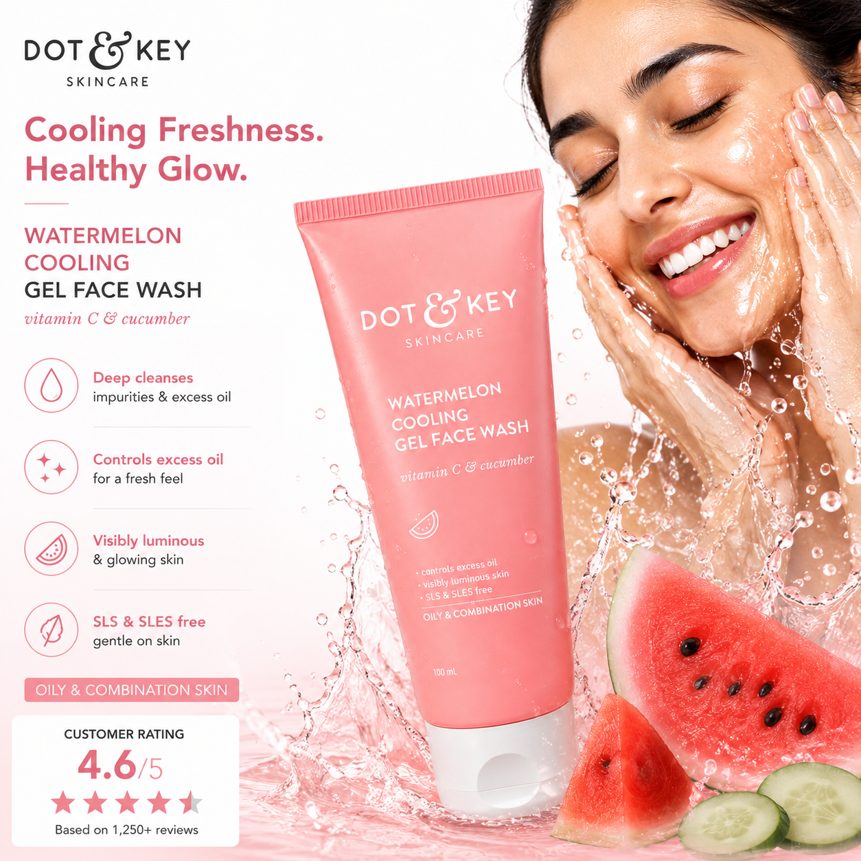 DOT & KEY Watermelon Cooling Gel Face Wash (100ml)
